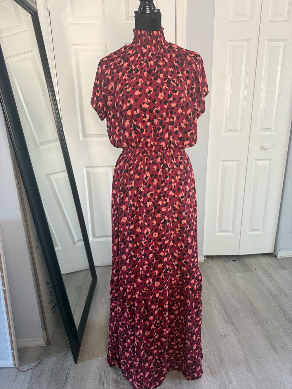 Gibson Burgundy and Black Printed Maxi Dress